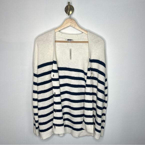 Madewell Navy Stripe Cardigan Button Front Knit Sweater - Picture 3 of 5